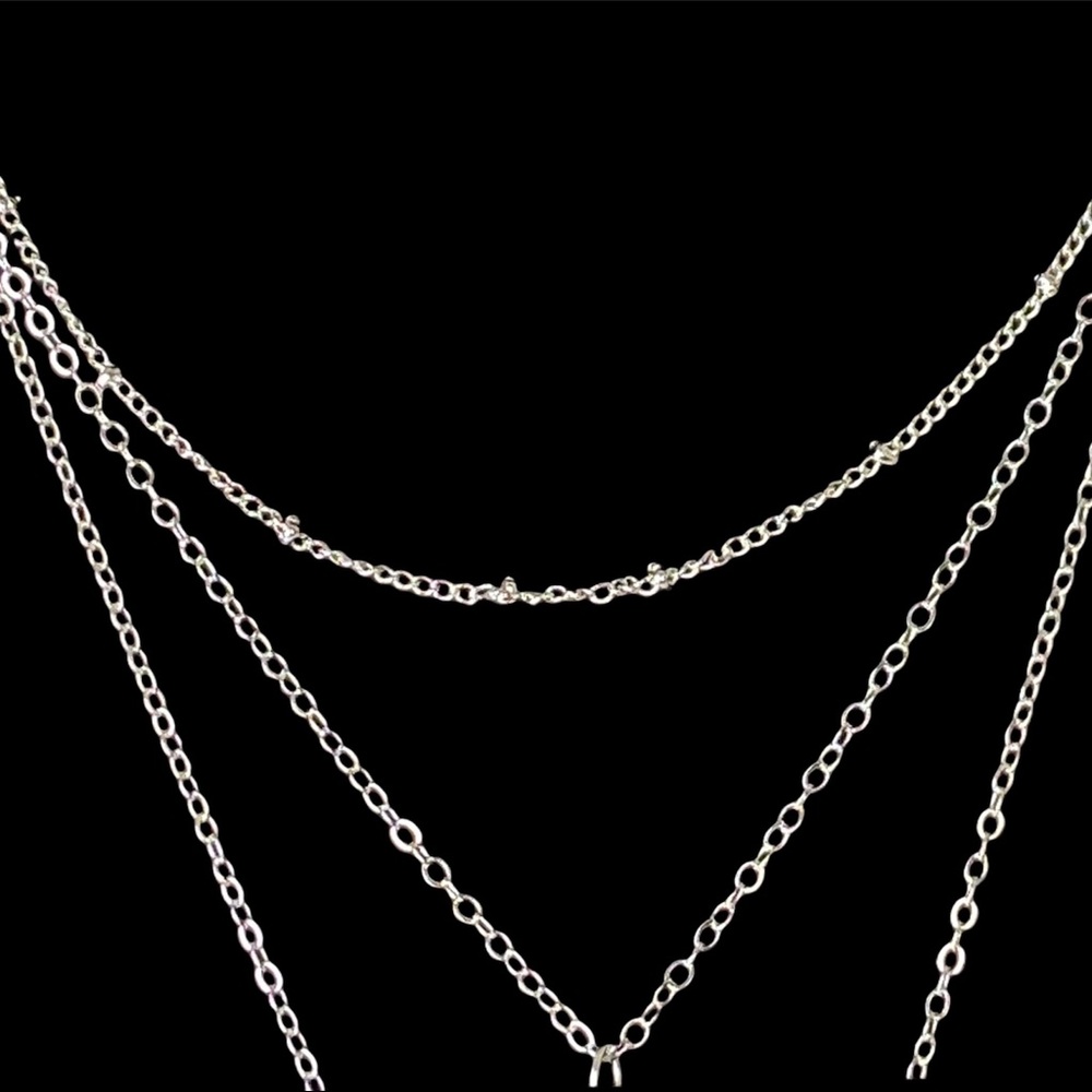 Bohemian Silver Pink Crystal Pendant Layered Chain Necklace - Picture 5 of 5